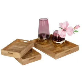 Buri Tablett-Set aus Teakholz 3tlg Serviertablett Dekotablett Frühstückstablett Küche