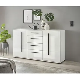 Home Affaire Wohnwand HOME AFFAIRE "Cantara, moderne Anbauwand, Wohnzimmer-Set, in Eiche Evoke oder Weiß", weiß, B:290cm H:270cm T:42cm, Holzwerkstoff, Kastenmöbel-Sets, Wohnwand, enthält zwei Vitrinen und ein Sideboard