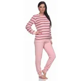 Normann Pyjama Damen Frottee Schlafanzug mit Bündchen in eleganten Streifendesign rosa 44-46