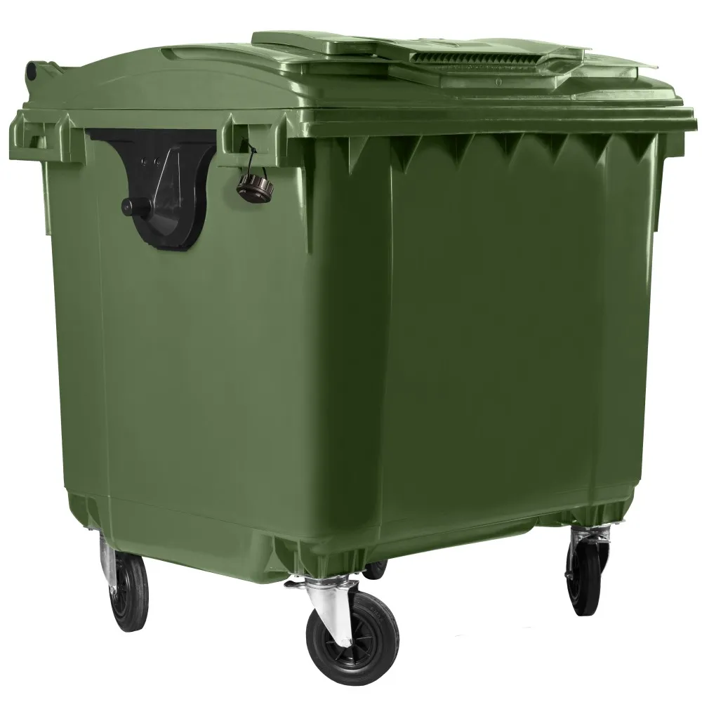Hardwex Müllcontainer 1100 l Grün mit Flachdeckel, Deckel im Deckel