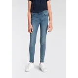 Kidsworld Jeansjeggings "Stetch-Jeans mit schmalem Bein", Mädchen, Gr. 110, N-Gr, blau (blau denim), Denim/Jeans, Obermaterial: 74% Baumwolle, 24% Polyester, 2% Elasthan, eng lang, Jeans, schmale Beinform, mit Gummizug, lang, mit aufgesetzten Taschen