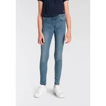 Kidsworld Jeansjeggings "Stetch-Jeans mit schmalem Bein", Mädchen, Gr. 110, N-Gr, blau (blau denim), Denim/Jeans, Obermaterial: 74% Baumwolle, 24% Polyester, 2% Elasthan, eng lang, Jeans, schmale Beinform, mit Gummizug, lang, mit aufgesetzten Taschen