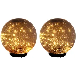 2er Set LED Solar Außen Tisch Lampe Garten Lichterkette Kugel Strahler Park Lampe rauch