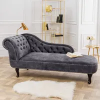 Design Récamière CHESTERFIELD 170cm grau strukturiertes Samt Knopfheftung Nieten