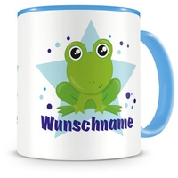 Samunshi® Kindertasse mit Namen Tasse Baby Frosch Personalisierte Tasse mit Namen Kinder Kinderbecher mit Namen Kindergarten blau 300ml