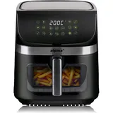 Alpina Heißluftfritteuse 9L - Airfryer XXL - Air Fryer mit Digitalem Display - Heissluftfritteuse mit Timer und Temperatur 60 bis 200°C - mit 8 Kochprogrammen und Sichtfenster - Schwarz