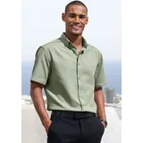 H.I.S. Kurzarmhemd "Regular Fit", Herren, Gr. L (41/42), N-Gr, grün (salbei), Web, Obermaterial: 100% Baumwolle, unifarben, regular fit, Rundhals, abgesteppte Kante, Hemden, in hochwertiger Struktur Optik