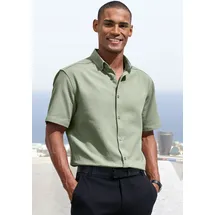 H.I.S. Kurzarmhemd "Regular Fit", Herren, Gr. L (41/42), N-Gr, grün (salbei), Web, Obermaterial: 100% Baumwolle, unifarben, regular fit, Rundhals, abgesteppte Kante, Hemden, in hochwertiger Struktur Optik
