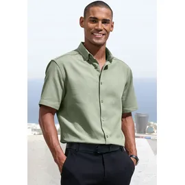 H.I.S. Kurzarmhemd "Regular Fit", Herren, Gr. L (41/42), N-Gr, grün (salbei), Web, Obermaterial: 100% Baumwolle, unifarben, regular fit, Rundhals, abgesteppte Kante, Hemden, in hochwertiger Struktur Optik