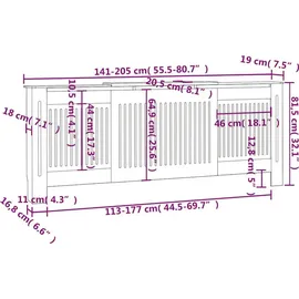 vidaXL MDF Heizkörperverkleidung Grau 205 cm