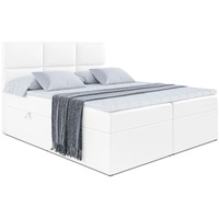 ALTDECOR Boxspringbett mit Matratze(20 cm hoch) und Topper(5 cm hoch), Polsterbett mit Kopfteil und Bettkasten - OHIO - 180x200 - H4/Weiß Kunstleder