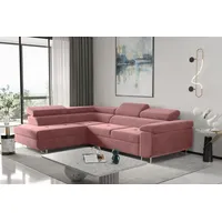 Kaiser Möbel, Ecksofa mit schlaffunktion, mit Bettkasten, Schlafsofa Atom Lux, Designer Sofa, Modern Design Couch, Polsterecke, Freistehend, Stoff Monolith Klasse A, Rosa Links