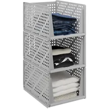 Relaxdays Schrank Organizer 3er Set stapelbare Aufbewahrungsboxen 24,5 x 33,5 x 43,5 cm grau