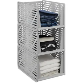 Relaxdays Schrank Organizer 3er Set stapelbare Aufbewahrungsboxen 24,5 x 33,5 x 43,5 cm grau
