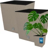 KOTARBAU® 2er Set Blumentöpfe 64 L Höhe: 40 cm Mocca Pflanzentopf aus Kunststoff Übertopf mit Innentopf Blumentopf Set wie Rattan Pflanzentopf Innen Außen