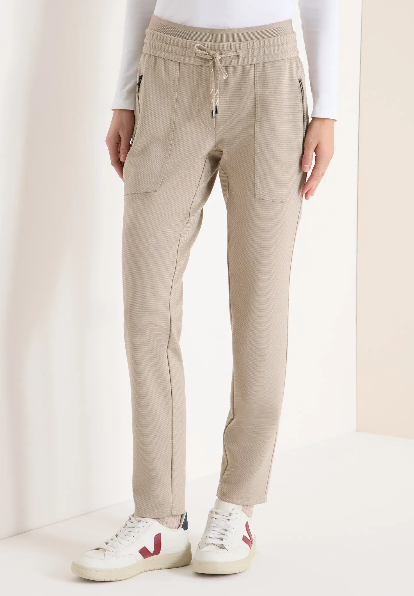 Jogger Pants CECIL, Damen, Gr. L, Länge 30, urban taupe melange, Stoff, 43% Viskose, 38% Polyester, 14% Polyamid, 5% Elasthan, unifarben, comfort fit lang, Hosen, Elastikbund mit Tunnelzug