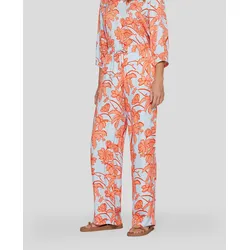 Jerseyhose RABE "Rabe Schlupfhose mit floralem Allover-Print – luftig & bequem", Damen, Gr. 46, Normalgrößen, orange, 100%Viskose, gemustert, feminin, gerade, Hosen