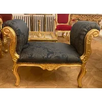 Casa Padrino Barock Schemel Dunkelblau / Grau / Gold