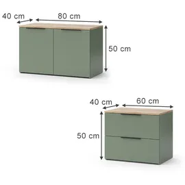 Vicco Wohnwand, Wido, Grün/Sonoma, 3 Teile, (80 x 40 x 50 cm, Wohnzimmer, Wohnwände, Anbauwände