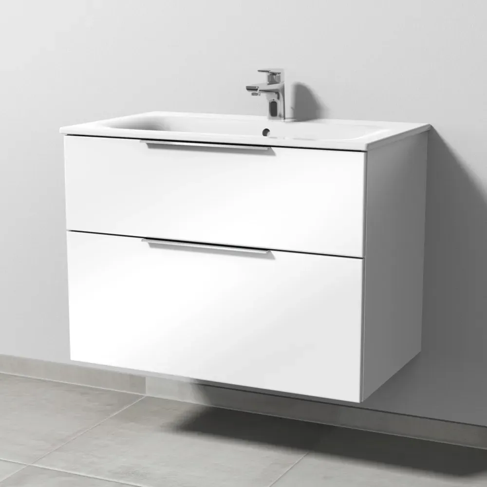 Sanipa 3way Waschtischunterbau zu Geberit Renova Plan Slim Waschtisch mit 2 Auszügen, Weiß-Glanz UF68778