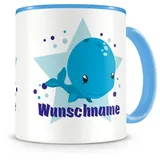 Samunshi® Kindertasse mit Namen Tasse Süßer Wal Personalisierte Tasse mit Namen Kinder Kinderbecher mit Namen Kindergarten blau 300ml