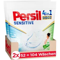 Persil Sensitive 4in1 DISCS (104 Waschladungen), Waschmittel für Allergiker & Babys, Vollwaschmittel mit beruhigender Aloe vera für sensible Haut, effektiv von 20 °C bis 95 °C