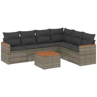 vidaXL 7-tlg Garten-Sofagarnitur mit Kissen Grau Poly Rattan Modell 71