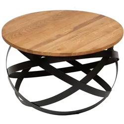 Ausgefallener Couchtisch aus Wildeiche Massivholz & Metall 70 cm Durchmesser