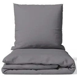 NYVI Bettwäsche Set DreamScience Mikrofaser Uni - Atmungsaktiv & Weich - Mit Reißverschluss 155x220 + 80x80 cm grau