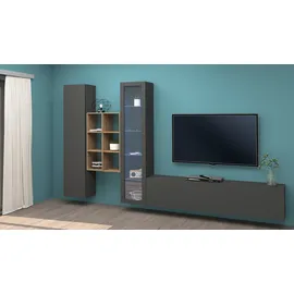 Home Affaire Wohnwand HOME AFFAIRE "Maruska", grau (anthrazit, anthrazit), B:320cm H:180cm T:30cm, Holzwerkstoff, Kastenmöbel-Sets, Wohnwand