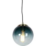 QAZQA Art-deco-hängelampe aus Messing mit ozeanblauem Glas 20 cm – Pallon