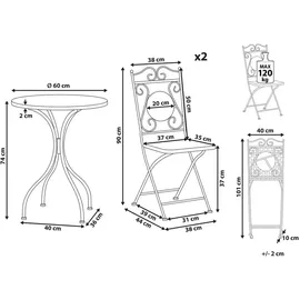 Beliani Balkon Set Schwarz Gold Grau, Metall Mosaik Muster 2 Stühlen 1 Tisch Outdoor Terrassenmöbel Gartenmöbel Gartenmöbel-Sets