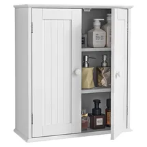 Vevor Badezimmer Wandschrank Medizinschrank (3 Ebenen) mit 2 Türen & verstellbaren Regalen, Aufbewahrungsschrank über der Toilette zur Wandmontage, Hängeschrank für Küche Toilette weiß