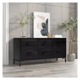 vidaXL Kommode Schwarz 110x30x45 cm Massivholz Kiefer
