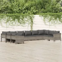 Ankonbej 10-tlg. Garten-Lounge-Set mit Kissen Grau Poly Rattan