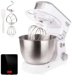 Adler AD4216 Roboter Teigkneter Teigmixer, 4 Liter, 6 Geschwindigkeitsstufen, Orbitalbewegung, 3 Zubehörteile 1000W Weiß