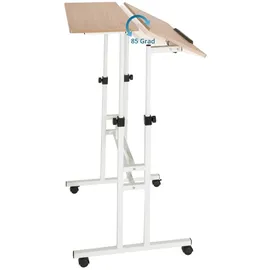 HJH Office 830069 Stehpult höhenverstellbar Workstation I 80x60 Weiß/Eiche Computertisch mit Rollen, Laptop Tisch neigbar