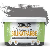 SEEBAUER diy Silikatfarbe Dunkelgrau 5L für Innen (No. 230 Misty Moor) Atmungsaktive Mineralfarbe für Allergiker - Abwaschbare Wandfarbe - Grautöne hohe Deckkraft