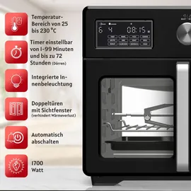 TurboTronic digitaler Heißluftofen - XXL 32 Liter mit Drehspieß 4in1 Mini Backofen & Power Heißluftfritteuse Airfryer schwarz