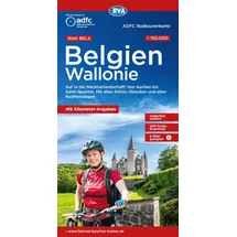 Bva Bikemedia ADFC-Radtourenkarte BEL 2 Belgien Wallonie 1:150.000, reiß- und wetterfest, E-Bike geeignet, GPS-Tracks Download, mit Kilometer-Angaben