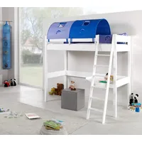 Hochbett RENATE Buche massiv weiß lackiert, mit Schreibtisch und Tunnel