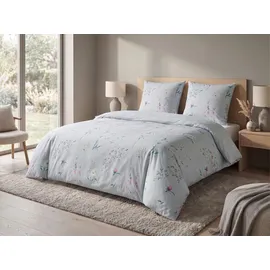 Beliani Bettwäsche Set Floral Hellblau 220 x 240 cm + 2 x 40 x 80 cm
