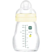 MAM Glasflasche, für Neugeborene, 0-2 Monate, 170 ml, mit 1 Sauger 1 mit langsamem Fluss aus Silikon, leicht anzunehmen, leicht zu reinigen, Feel Good, neutral, 1 Stück
