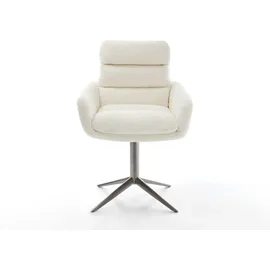 DeLife Drehstuhl Abelia-Flex mit Armlehnen Bouclé Weiß Fußkreuz Graphit 360° drehbar Wippfunktion, Esszimmerstühle