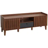 MCW TV-Rack MCW-M48, Lowboard TV-Schrank, Schiebetür 56x150x40cm - Walnuss-Optik, Schublade dunkelgrau