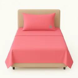 Benetton - 3-teiliges Einzelbett-Set: Bettlaken (160x280cm), Spannbettlaken (90x200cm), 1 Kissenbezug (50x85cm), 100 % rosa Baumwolle
