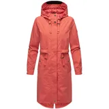 Navahoo Damen, Leichter Übergangsmantel Kurzmantel lang mit Verstellbarer Kapuze Silberperlee Coral Red Gr. XL - XL