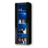 komodee Komodee, Vitrine, Schwarz, Schwarz, Glas, Uni, 3 Fächer, Rechteckig, 55x159x35 cm, Wohnzimmer, Wohnwände, Vitrinenschränke