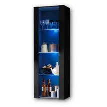 komodee Komodee, Vitrine, Schwarz, Schwarz, Glas, Uni, 3 Fächer, Rechteckig, 55x159x35 cm, Wohnzimmer, Wohnwände, Vitrinenschränke