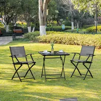 Outsunny Balkonset Balkonmöbel 1 Tisch+2 Stühle Gartenmöbel Set Sitzgarnitur Metall Mesh Schwarz+grau -